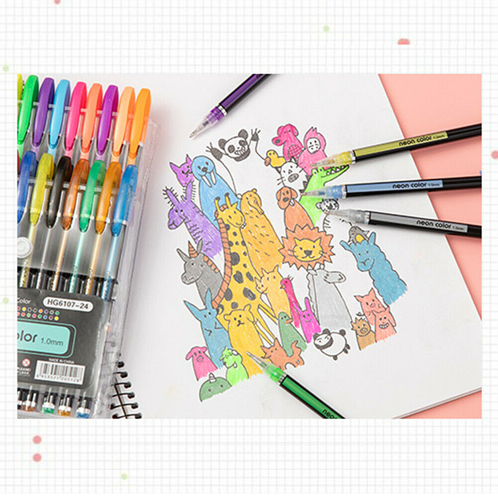 US 48Pcs Neon Color Gel Pastel Pen Point Marker Drawing Note Journaling Doodling