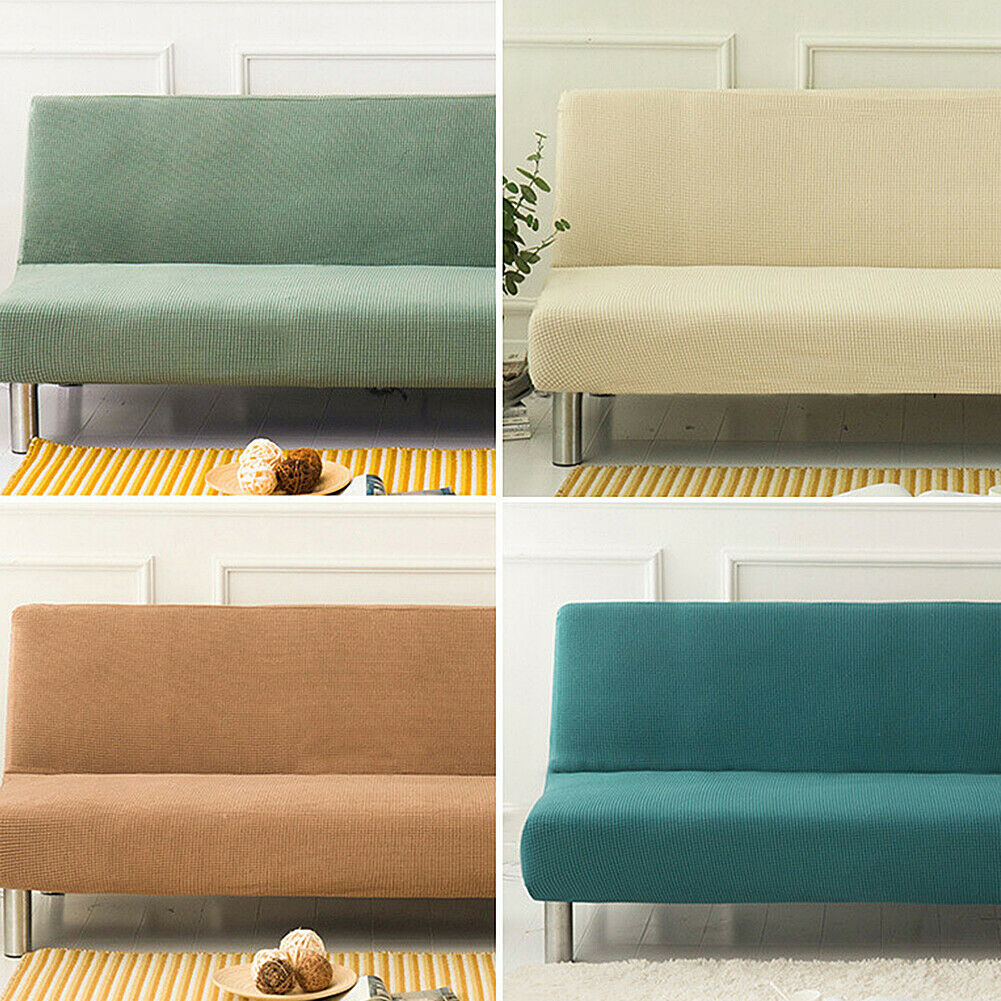 US Stretch Solid Color Futon Slipcover Full Or Queen Size Armless Sofa Bed Cover