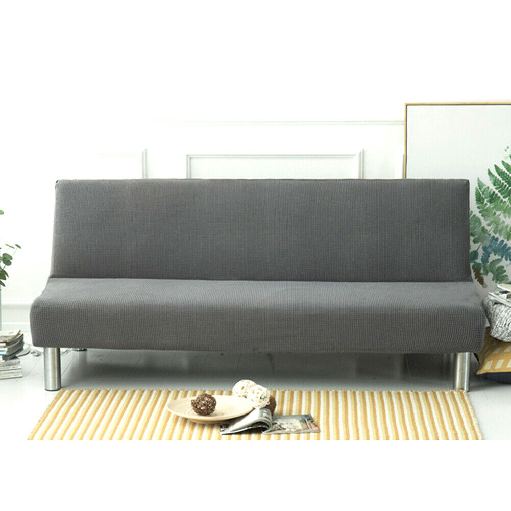 US Stretch Solid Color Futon Slipcover Full Or Queen Size Armless Sofa Bed Cover