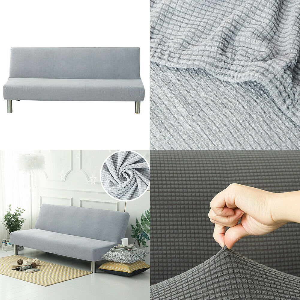 US Stretch Solid Color Futon Slipcover Full Or Queen Size Armless Sofa Bed Cover