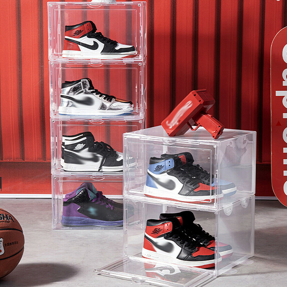 US Stackable Shoe Storage Sneaker Display Case Drop Side/Front Magnetic Shoe Box