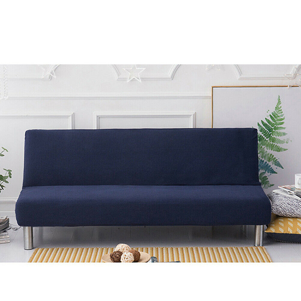 US Stretch Solid Color Futon Slipcover Full Or Queen Size Armless Sofa Bed Cover