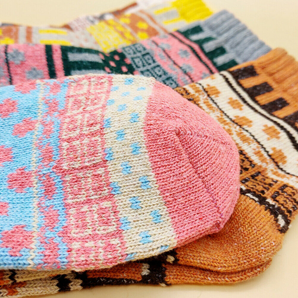 US 5 Pairs Wool Socks Womens Winter Warm Thick Knit Cabin Cozy Crew Socks 5-9