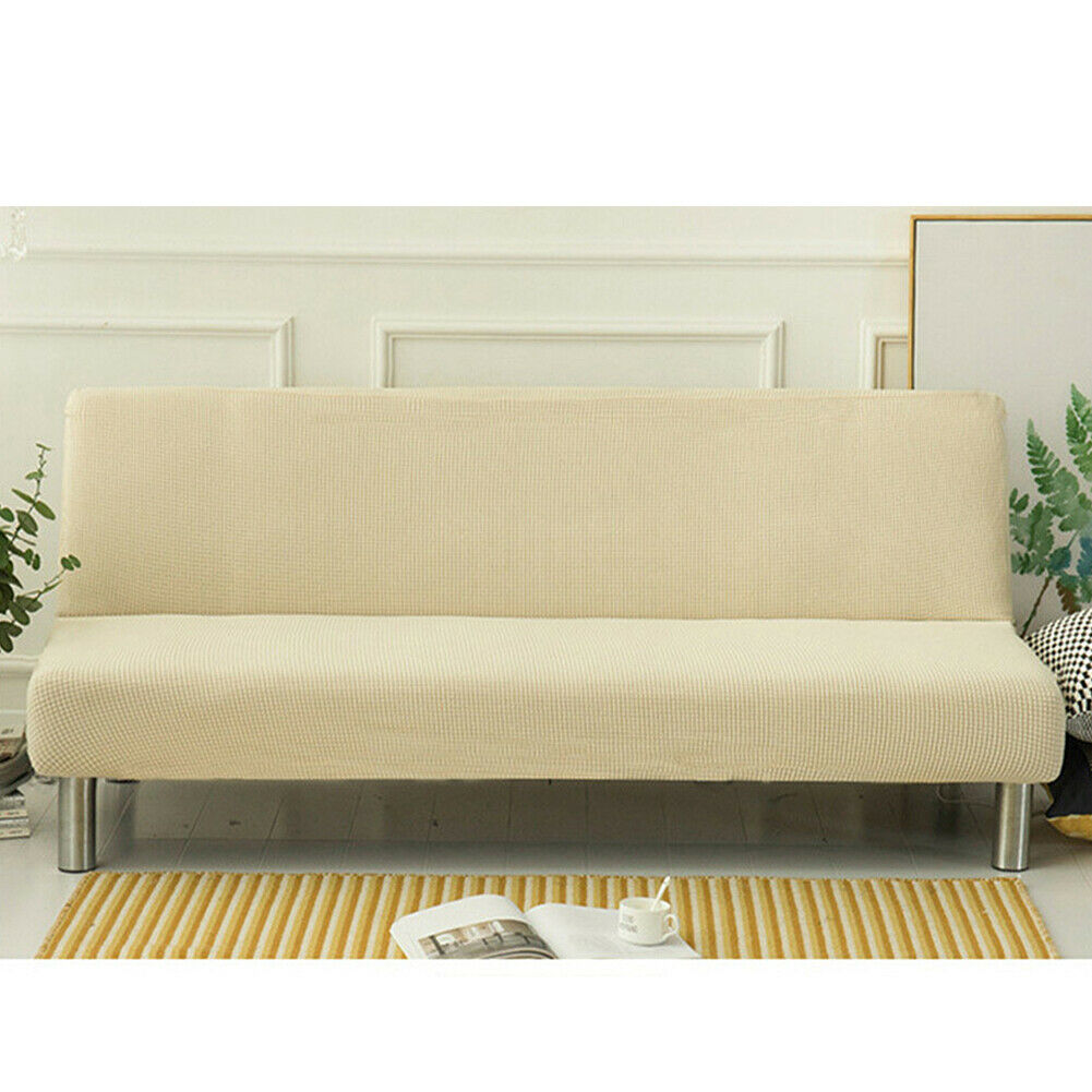 US Stretch Solid Color Futon Slipcover Full Or Queen Size Armless Sofa Bed Cover