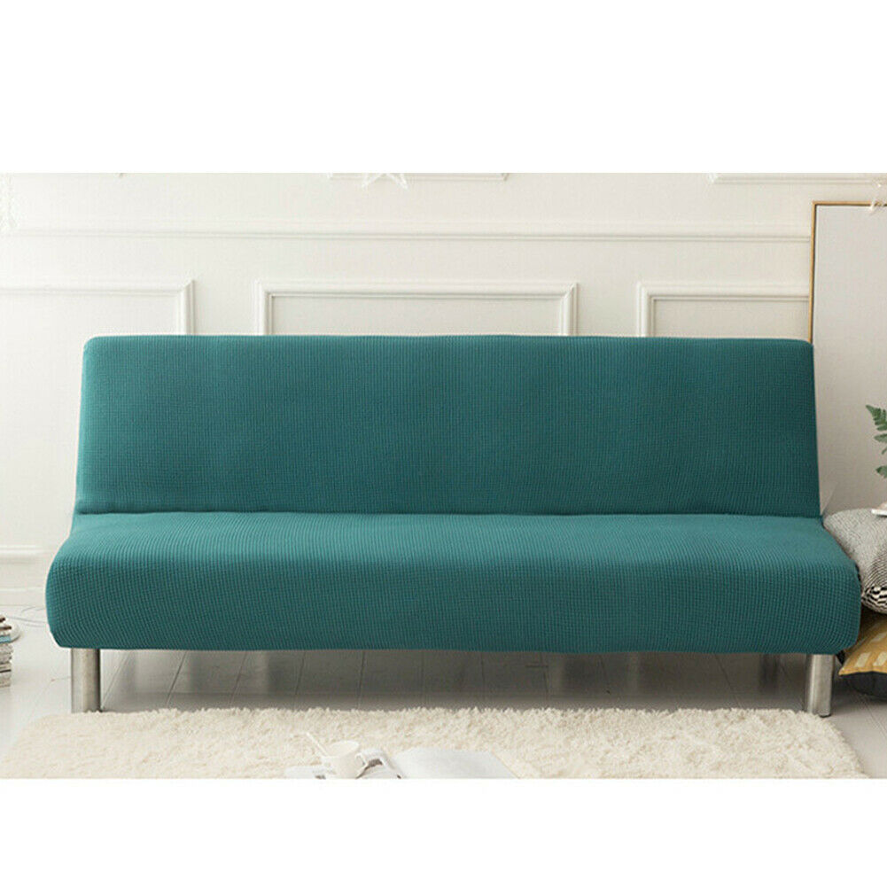 US Stretch Solid Color Futon Slipcover Full Or Queen Size Armless Sofa Bed Cover