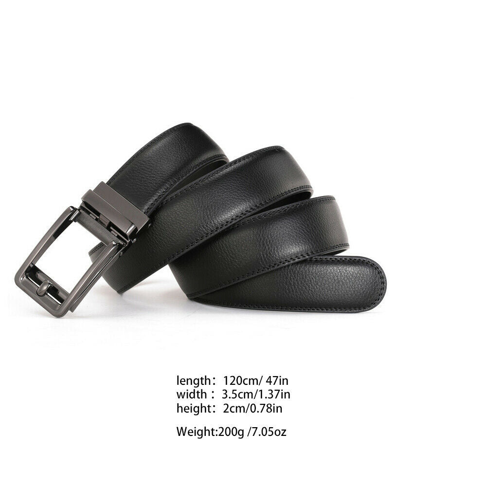 US Men Ratchet Belt Genuine Leather Belt w/ Slide Ratchet Automatic Click Buckle