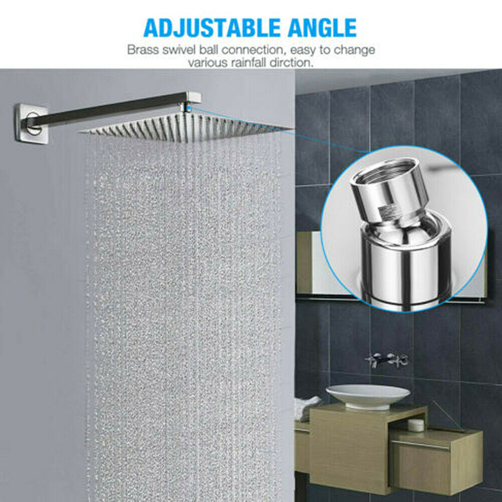 US 8/10/12'' Stainless Steel Flow Rainfall Square Shower Head Full Body Coverage