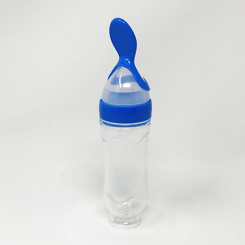 US Baby Silicone Squeeze Feeding Bottle w/Spoon Food Self-stand Feeder 3oz/90ML